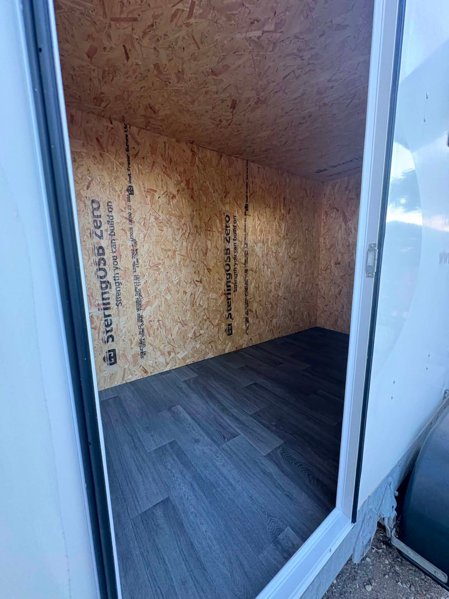 SterlingOSB timber interior during the Kitchen Flex build